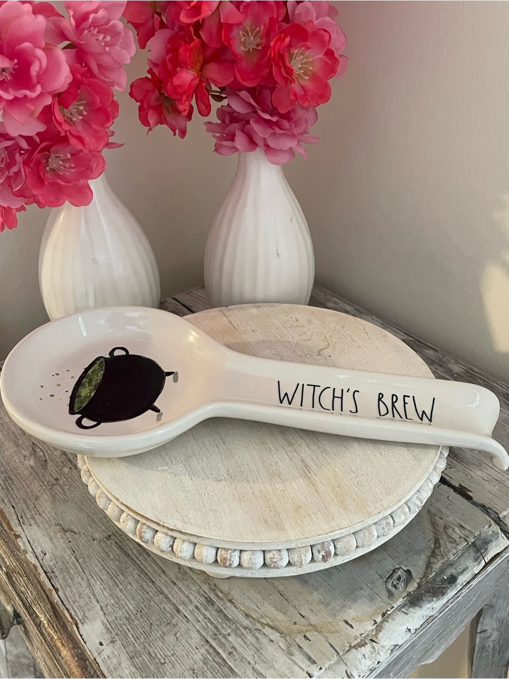 Rae Dunn Witch's Brew Ceramic Spoon Rest - White